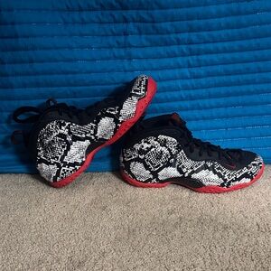 Nike Black and White Snakeskin Sneakers with Red Soles